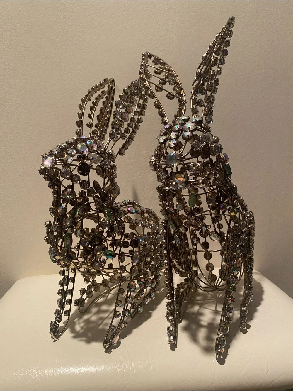 Rhinestone Bunny Figurines – Sparkling Silver Decorative Pair